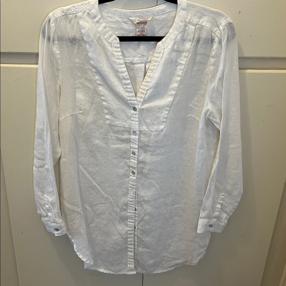 Sundance 100% Linen Top Size S White Long Sleeve Button Front Boho Coastal top - Picture 3 of 5